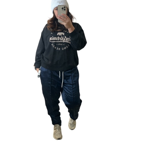 𝅺ELWOOD Sateen Navy Cropped Drawstring Pants - Picture 1 of 7